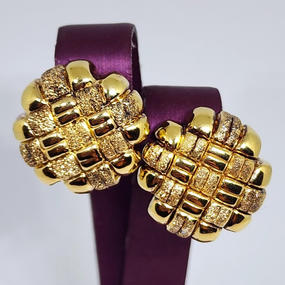 Italian Vermiel Polished and Brushed Woven Sterling Silver Omega Back Earrings - Picture 7 of 15